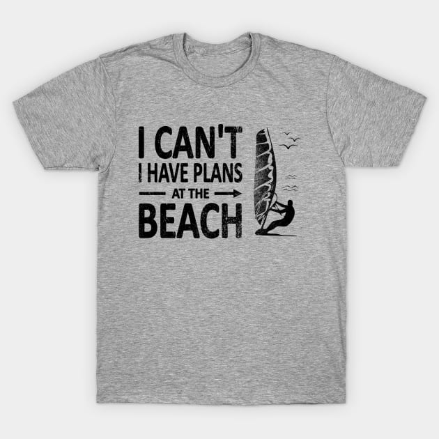I CAN'T I Have PLANS at the BEACH Funny Windsurfing Black T-Shirt by French Salsa